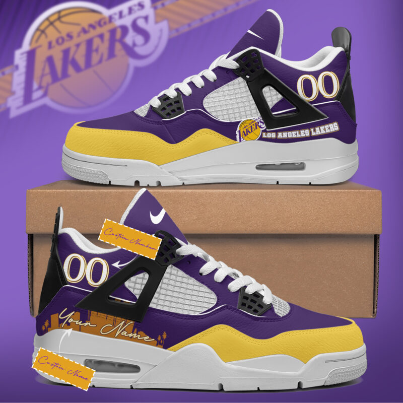 NBA Los Angeles Lakers Air Jordan 1 Custom Name/Number Shoes - BTF Store